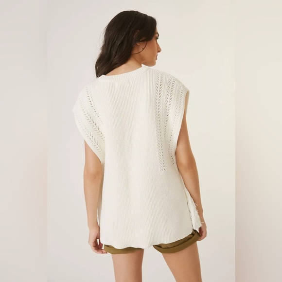 Anthropologie Fringed Sweater Vest Cream One Size - Picture 4 of 15